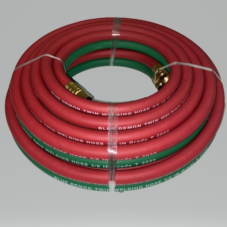 Twin Gas Welding Hose - Grade T, 1/4 Inch X 25 Ft With BB Fittings